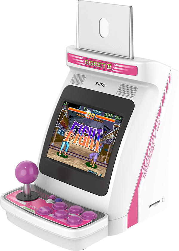 A small cabinet with a joystick and buttons covered in pink